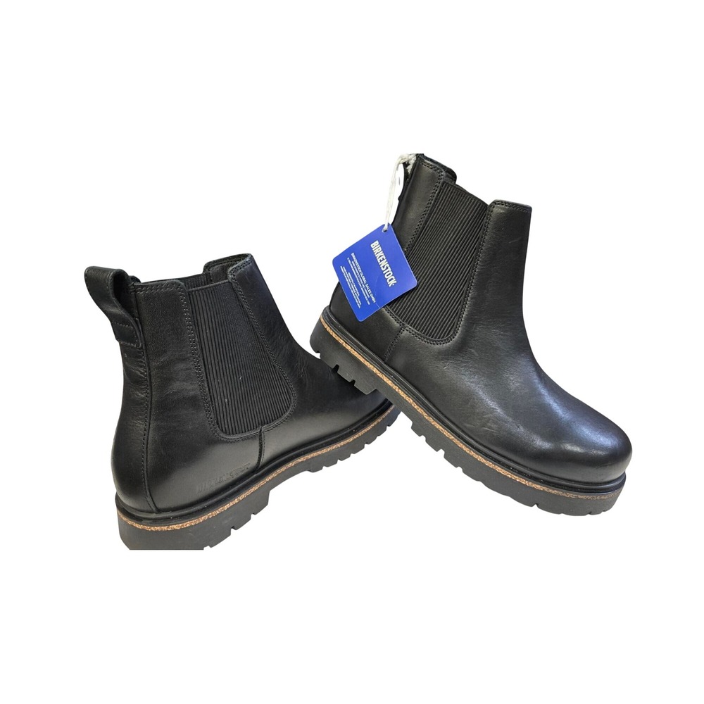 Birkenstock Stalon Black Leather Chelsea Boots Lug Sole Women Pull On NEW
